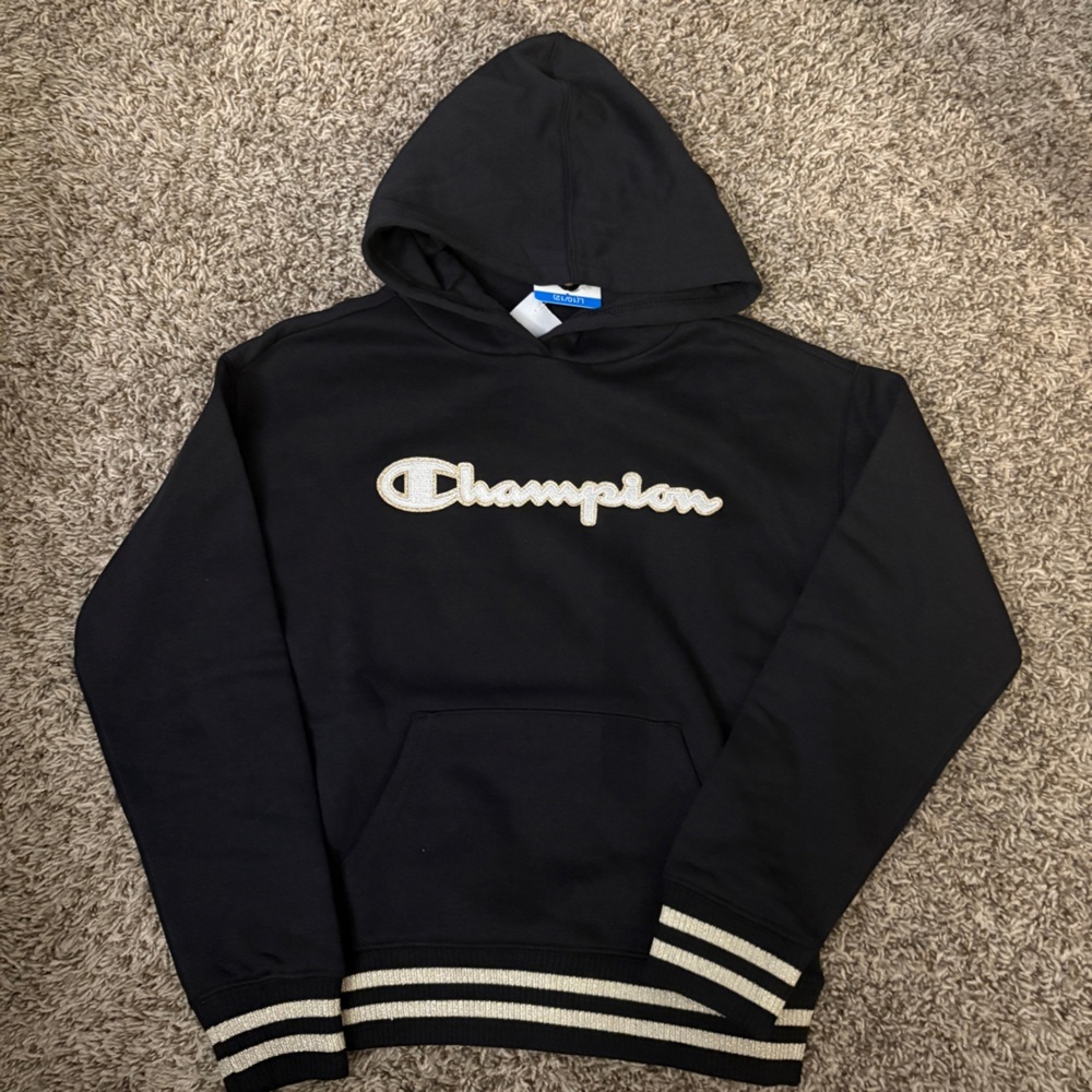 Champion Black Hoodie with White Accents
